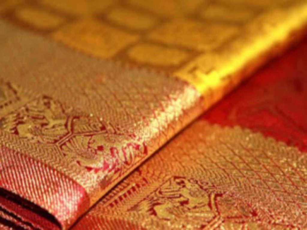 close-up photo of saree material, folded