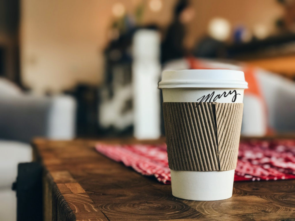 A coffee cup with the name 'Mary' written on it.
