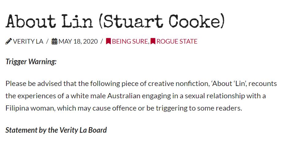 Screenshot of Verity La's archived website